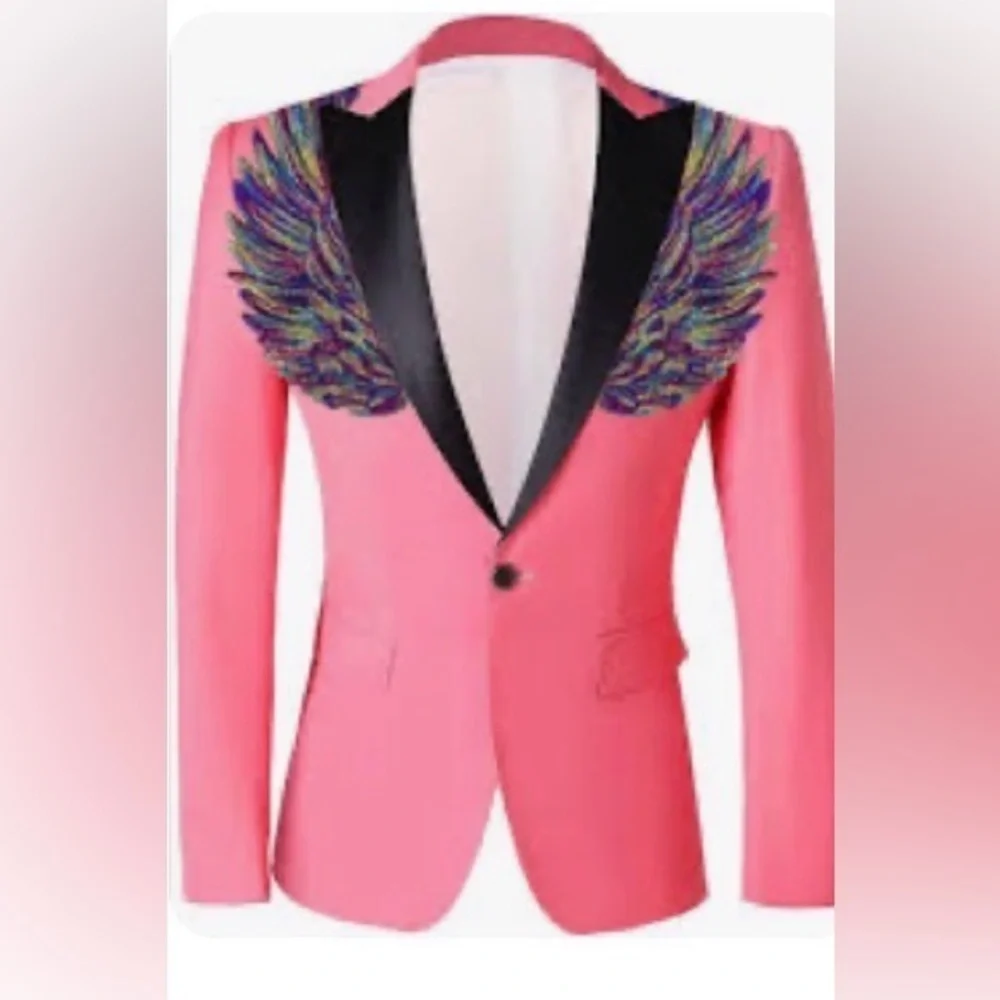 Bold Pink Blazer with Embroidered Wing Detail
